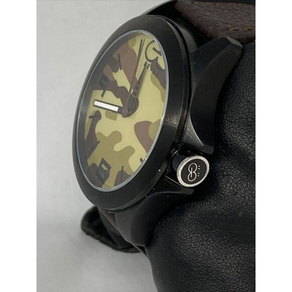 Eleven Eleven Unisex Brown Leather Analog Camo Dial Quartz Wrist Watch LJ439 - Picture 4 of 12